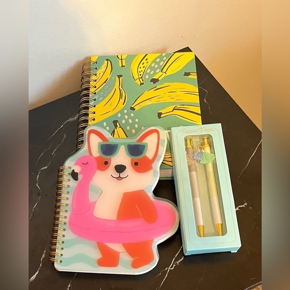 Notebook and Pen Set Includes Banana & Character Notebook Plus 2 Tassel pens